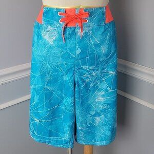 UNDER ARMOUR Men's Loose Heatgear Blue Neon Pink Activewear Swim Board Shorts 40